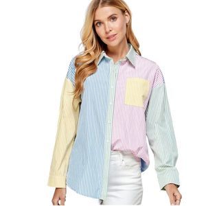 Colorblocked striped long sleeve button up shirt shein forever 21 fashion nova